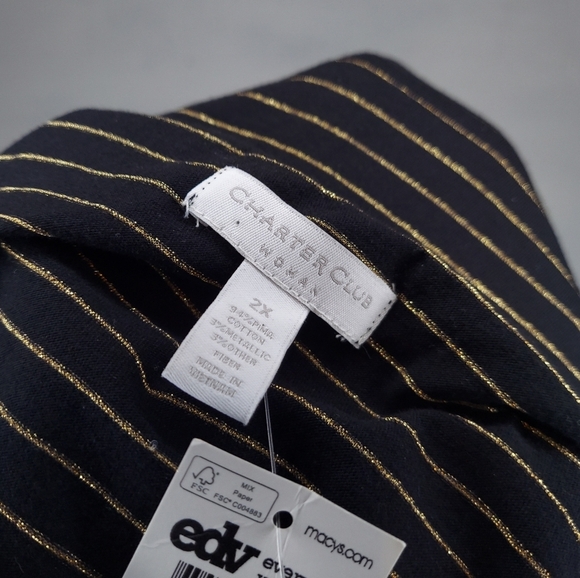 Charter Club Top Long Sleeve Scoop Tee Shirt Metallic Stripe Gold Black 2X NWT - Picture 4 of 4